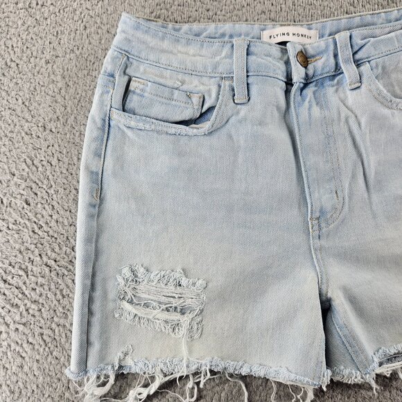 Flying Monkey Shorts Women 26 Light Wash Blue Distressed Frayed Cutoff High Rise - Picture 2 of 16